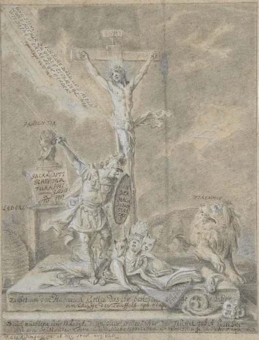 Framed Print : Allegory of Christian Virtues, 1746. Creator: Johann Elias Ridinger Framed Print : Allegory of Christian Virtues, 1746. Creator: Johann Elias Ridinger