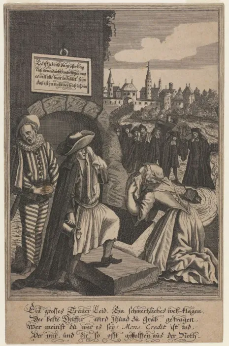 Framed Print : Allegory on the Death of Credit, Early 18th cen Artist: Anonymous Framed Print : Allegory on the Death of Credit, Early 18th cen Artist: Anonymous