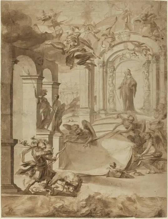 Framed Print : Allegory in Honor of a Gentleman, 3rd quarter of the 17th century. Creator: Unknown Framed Print : Allegory in Honor of a Gentleman, 3rd quarter of the 17th century. Creator: Unknown