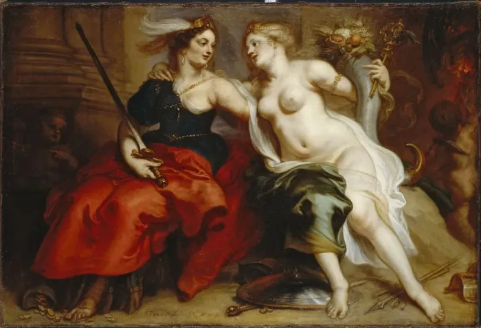 Framed Print : Allegory of Justice and Peace. Artist: Thulden, Theodoor, van (1606-1669) Framed Print : Allegory of Justice and Peace. Artist: Thulden, Theodoor, van (1606-1669)