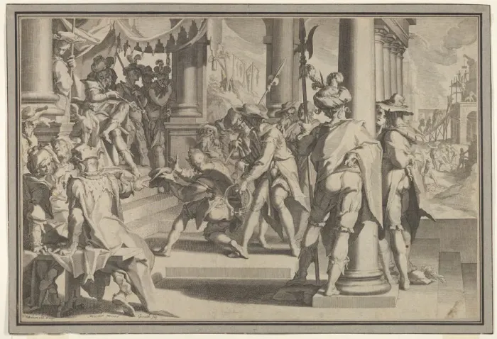 Framed Print : Allegory of Justice (Sanctity of the Law) with a court scene depicting a man being Framed Print : Allegory of Justice (Sanctity of the Law) with a court scene depicting a man being