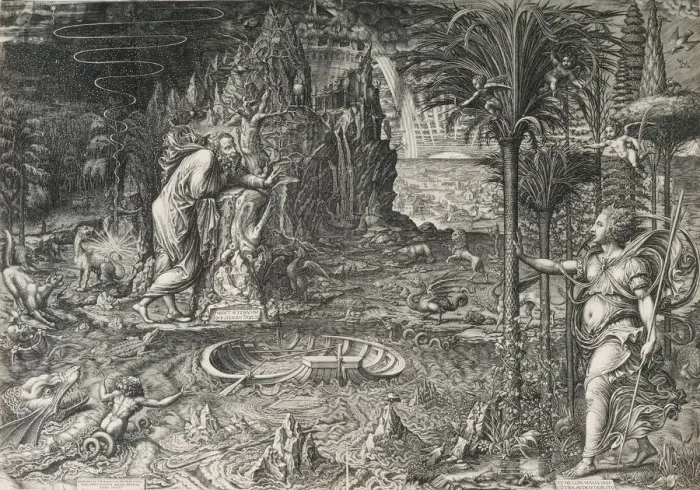 Framed Print : The Allegory of Life (The Dream of Raphael), 1561. Artist: Ghisi, Giorgio (1520-1582) Framed Print : The Allegory of Life (The Dream of Raphael), 1561. Artist: Ghisi, Giorgio (1520-1582)