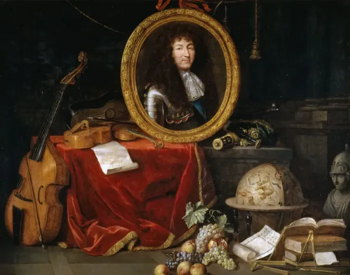 Framed Print : Allegory of Louis XIV, Protector of Arts and Sciences. Artist: Garnier, Jean (1632-1705) Framed Print : Allegory of Louis XIV, Protector of Arts and Sciences. Artist: Garnier, Jean (1632-1705)