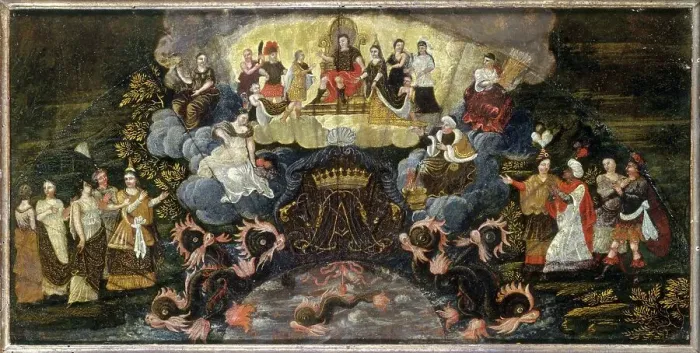 Framed Print : Allegory of the marriage of the Dauphin to Marie-Anne of Bavaria, March 7, 1680. Creator: Unknown Framed Print : Allegory of the marriage of the Dauphin to Marie-Anne of Bavaria, March 7, 1680. Creator: Unknown