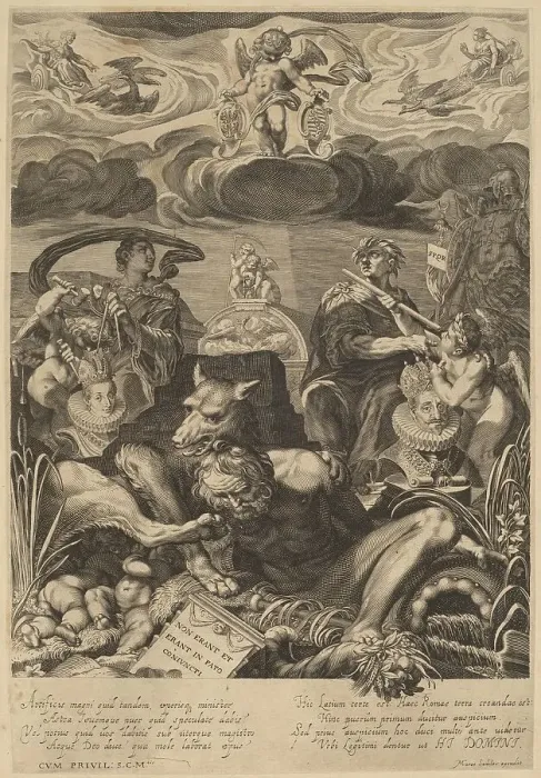 Framed Print : Allegory of the Marriage of Emperor Ferdinand II and Eleanor Gonzaga. Creator: Aegidius Sadeler II Framed Print : Allegory of the Marriage of Emperor Ferdinand II and Eleanor Gonzaga. Creator: Aegidius Sadeler II