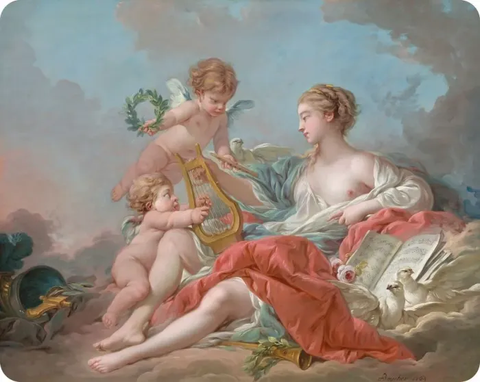 Framed Print : Allegory of Music, 1764. Creator: Francois Boucher Framed Print : Allegory of Music, 1764. Creator: Francois Boucher