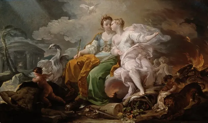Framed Print : Allegory of Peace and Justice, 1753-1754. Creator: Corrado Giaquinto Framed Print : Allegory of Peace and Justice, 1753-1754. Creator: Corrado Giaquinto