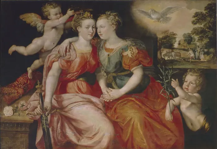Framed Print : Allegory of Peace and Justice. Artist: Vos, Maerten, de (1532-1603) Framed Print : Allegory of Peace and Justice. Artist: Vos, Maerten, de (1532-1603)