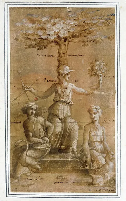 Framed Print : An Allegory of Prudence, between circa 1518 and circa 1520. Creator: Baldassare Peruzzi Framed Print : An Allegory of Prudence, between circa 1518 and circa 1520. Creator: Baldassare Peruzzi