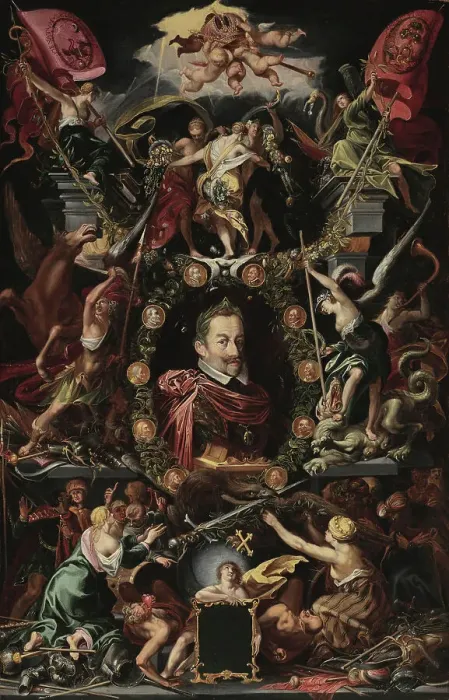 Framed Print : Allegory of the reign of Emperor Matthias (1557-1619), 1614-1616. Creator: Sadeler, Aegidius (1575-1629) Framed Print : Allegory of the reign of Emperor Matthias (1557-1619), 1614-1616. Creator: Sadeler, Aegidius (1575-1629)