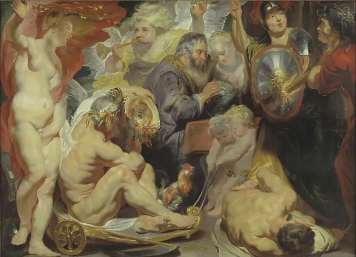 Framed Print : Allegory on Science. Minerva and Cronus protect Science against Envy and Ignorance, 1615-1619. Creator: Jacob Jordaens