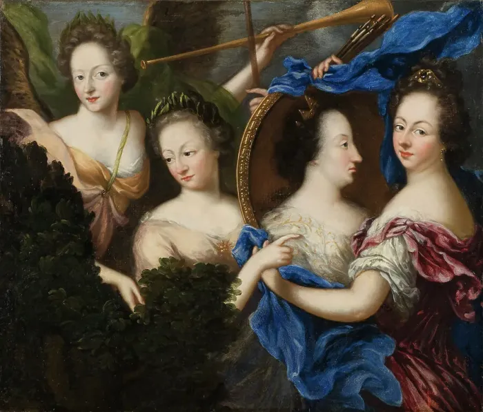 Framed Print : Allegory with self-portrait and profile portrait of Ulrika Eleonora the Elder, 1689. Creator: Amalia Wilhelmina von Königsmarck Framed Print : Allegory with self-portrait and profile portrait of Ulrika Eleonora the Elder, 1689. Creator: Amalia Wilhelmina von Königsmarck