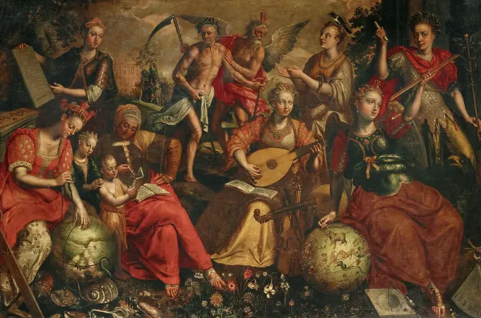 Framed Print : Allegory of the Seven Liberal Arts, Second half of the16th cen.. Creator: Vos, Maerten, de (1532-1603) Framed Print : Allegory of the Seven Liberal Arts, Second half of the16th cen.. Creator: Vos, Maerten, de (1532-1603)
