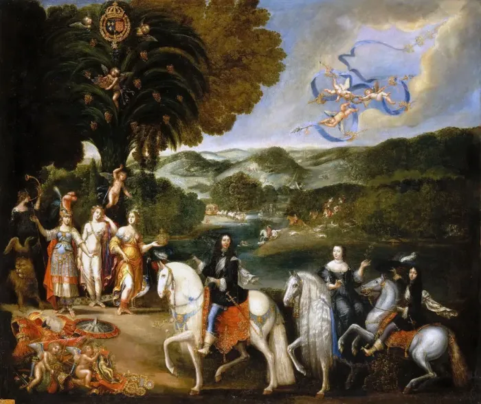 Framed Print : Allegory of the Treaty of the Pyrenees (Allegory of the Marriage of Louis XIV). Artist: Deruet, Claude (1588-1660) Framed Print : Allegory of the Treaty of the Pyrenees (Allegory of the Marriage of Louis XIV). Artist: Deruet, Claude (1588-1660)