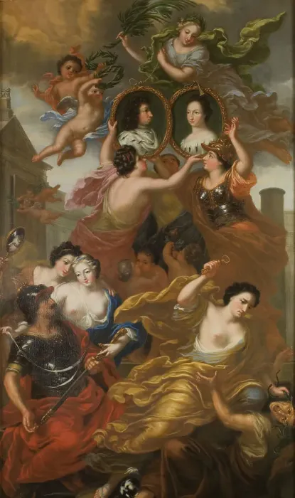 Framed Print : Allegory of the union of King Karl XI and Queen Ulrika Eleonora, 1692. Creator: David Klocker Ehrenstrahl Framed Print : Allegory of the union of King Karl XI and Queen Ulrika Eleonora, 1692. Creator: David Klocker Ehrenstrahl