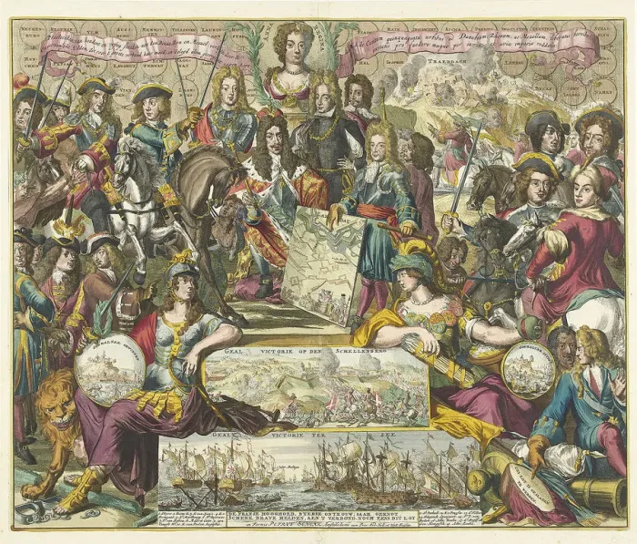 Framed Print : Allegory of the victory of the Allies in 1704, 1704-1705. Artist: Hooghe, Romeyn de (1645-1708) Framed Print : Allegory of the victory of the Allies in 1704, 1704-1705. Artist: Hooghe, Romeyn de (1645-1708)