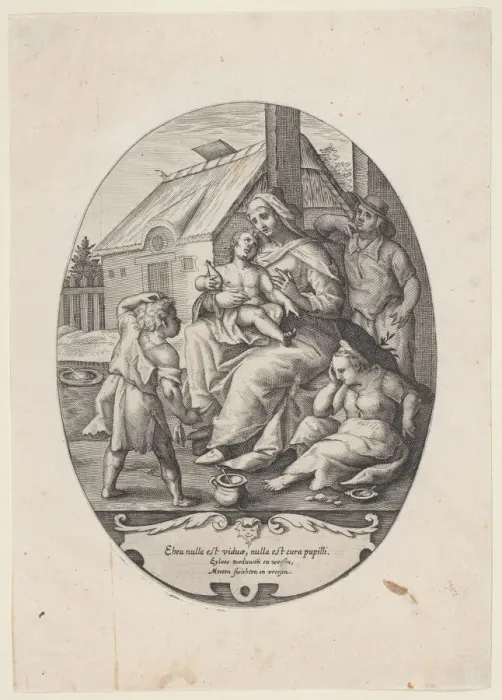 Framed Print : Allegory on Widowhood and Orphanage, 1590-1630. Creator: Lambert Cornelisz Framed Print : Allegory on Widowhood and Orphanage, 1590-1630. Creator: Lambert Cornelisz