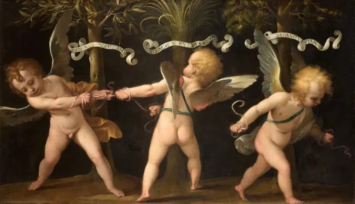 Framed Print : Allegory with winged cherubs, c. 1635. Creator: Bianchi, Isidoro (1581-1662) Framed Print : Allegory with winged cherubs, c. 1635. Creator: Bianchi, Isidoro (1581-1662)