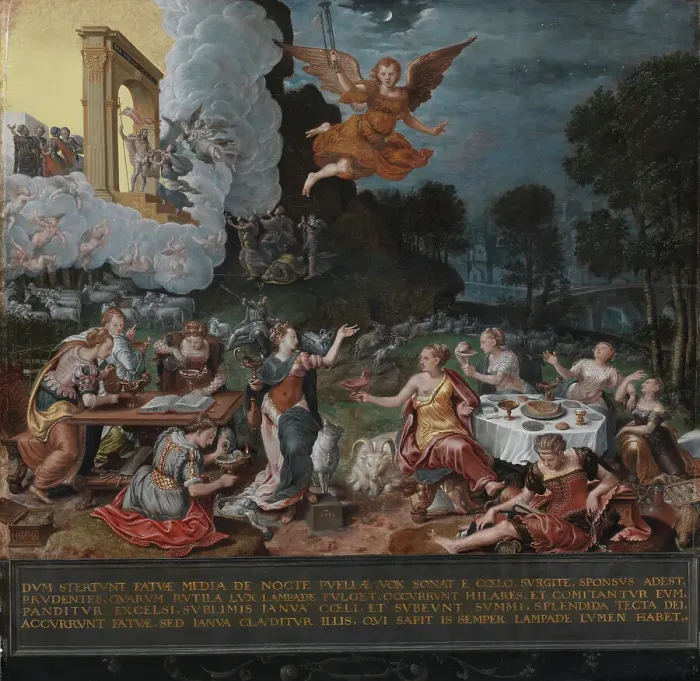 Framed Print : An Allegory of the Wise and the Foolish Virgins, 1570. Creator: Hans Ewouts Framed Print : An Allegory of the Wise and the Foolish Virgins, 1570. Creator: Hans Ewouts