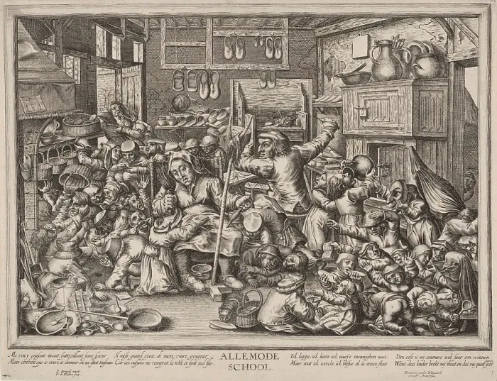 Framed Print : Allemode School (The Shoemaker and the spinster as schoolmasters). Artist: Ballieu, Pieter de (1613-1660) Framed Print : Allemode School (The Shoemaker and the spinster as schoolmasters). Artist: Ballieu, Pieter de (1613-1660)