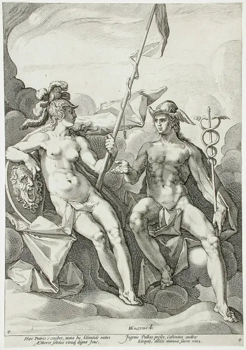 Framed Print : The Alliance of Minerva and Mercury, 1588. Creator: Jacob Matham Framed Print : The Alliance of Minerva and Mercury, 1588. Creator: Jacob Matham