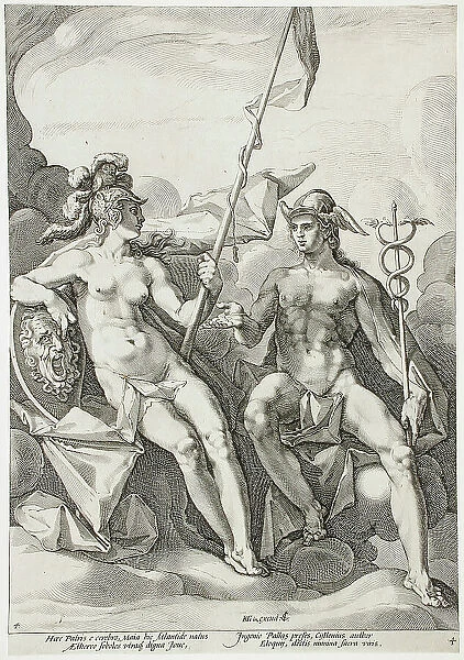 The Alliance of Minerva and Mercury, 1588. Creator: Jacob Matham