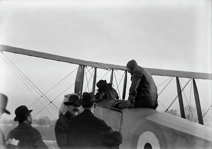 Framed Print : Allied Aircraft - Demonstration At Polo Grounds; Col. Charles E. Lee, British Aviator... 1917. Creator: Harris & Ewing. Allied Aircraft - Demonstration At Polo Grounds; Col. Charles E. Lee, British Aviator... 1917. Creator: Harris & Ewing