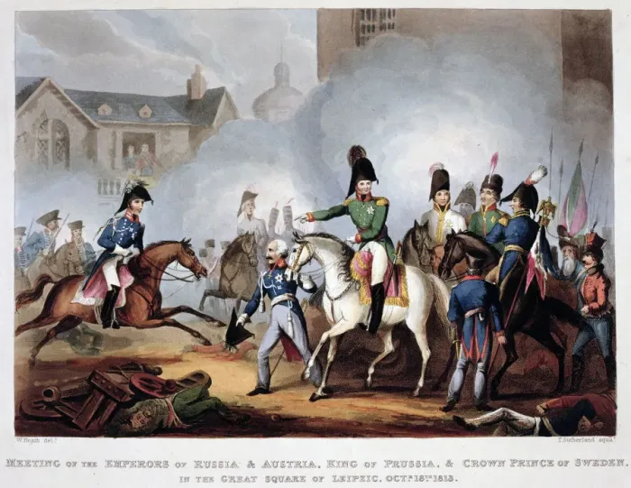 Framed Print : The Allied commanders at Leipzig, 1813 (1815). Artist: Thomas Sutherland Framed Print : The Allied commanders at Leipzig, 1813 (1815). Artist: Thomas Sutherland