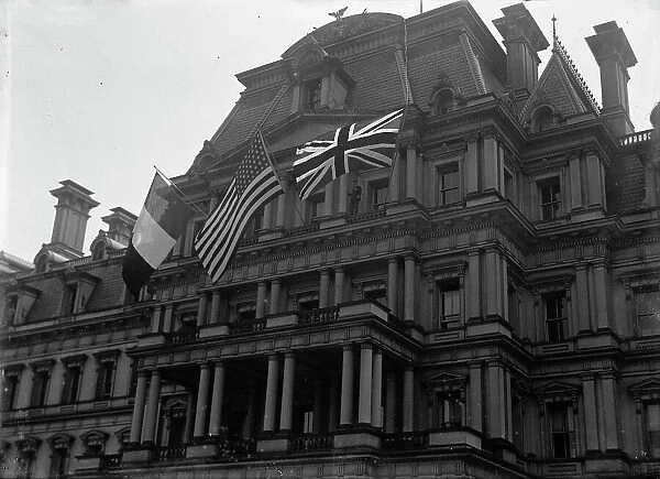 Allied Commission To U.S - Allied Flags On State Department, 1917. Creator: Harris & Ewing. Allied Commission To U.S - Allied Flags On State Department, 1917. Creator: Harris & Ewing