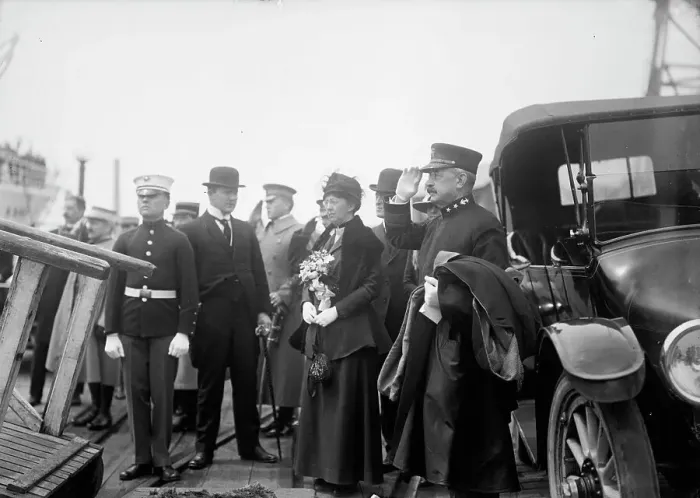 Framed Print : Allied Commission To U.S. Boarding Mayflower For Trip To Mount Vernon: Admiral F.F. Fletcher, 1917. Creator: Harris & Ewing. Allied Commission To U.S. Boarding Mayflower For Trip To Mount Vernon: Admiral F.F. Fletcher, 1917 Framed Print : Allied Commission To U.S. Boarding Mayflower For Trip To Mount Vernon: Admiral F.F. Fletcher, 1917. Creator: Harris & Ewing. Allied Commission To U.S. Boarding Mayflower For Trip To Mount Vernon: Admiral F.F. Fletcher, 1917