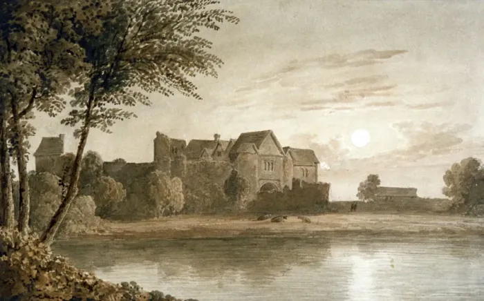 Framed Print : Allington Castle, near Maidstone, Moonlight, 19th century Framed Print : Allington Castle, near Maidstone, Moonlight, 19th century