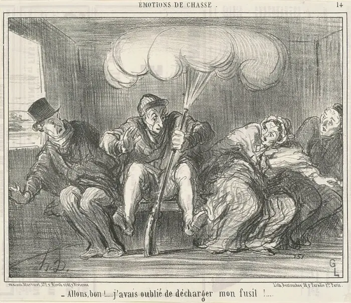 Framed Print : Allons Bon! J'avais oublié de décharger mon fusil!, 19th century. Creator: Honore Daumier Framed Print : Allons Bon! J'avais oublié de décharger mon fusil!, 19th century. Creator: Honore Daumier