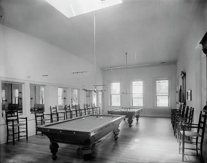 Framed Print : Alma Sanitarium, billiard room, Alma, Mich. between 1895 and 1910. Creator: Unknown Framed Print : Alma Sanitarium, billiard room, Alma, Mich. between 1895 and 1910. Creator: Unknown