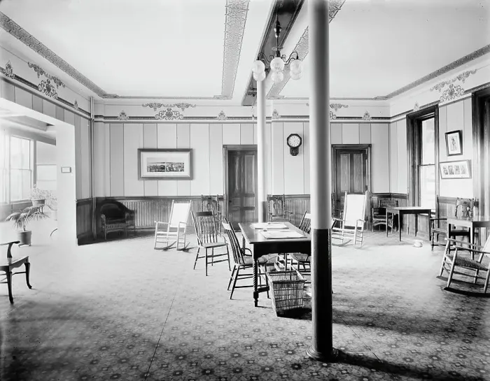 Framed Print : Alma Sanitarium, gentlemen's writing room, Alma, Mich. between 1900 and 1910. Creator: William H. Jackson Framed Print : Alma Sanitarium, gentlemen's writing room, Alma, Mich. between 1900 and 1910. Creator: William H. Jackson