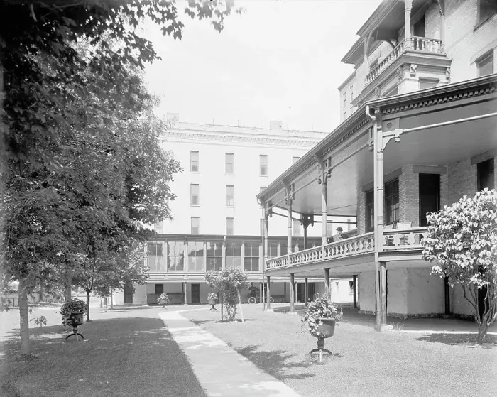 Framed Print : Alma Sanitarium, in the grounds, Alma, Mich. between 1895 and 1910. Creator: Unknown Framed Print : Alma Sanitarium, in the grounds, Alma, Mich. between 1895 and 1910. Creator: Unknown