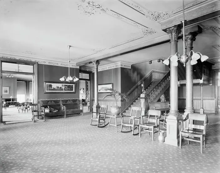 Framed Print : Alma Sanitarium, reception hall, Alma, Mich. between 1900 and 1910. Creator: William H. Jackson Framed Print : Alma Sanitarium, reception hall, Alma, Mich. between 1900 and 1910. Creator: William H. Jackson