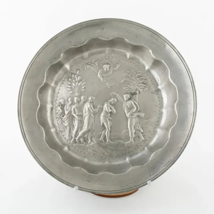 Framed Print : Alms Dish with Baptism of Christ, Netherlands, c. 1800. Creator: Unknown Framed Print : Alms Dish with Baptism of Christ, Netherlands, c. 1800. Creator: Unknown