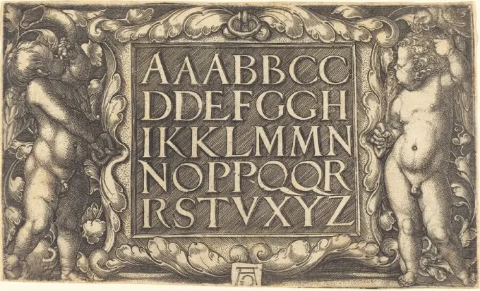 Framed Print : Alphabet, c. 1525 / 1555. Creator: Heinrich Aldegrever Framed Print : Alphabet, c. 1525 / 1555. Creator: Heinrich Aldegrever