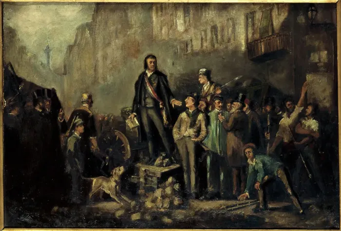 Framed Print : Alphonse Baudin (1811-1851) on the Barricade of Faubourg Saint-Antoine, December 3, 1851, 1869. Creator: Ernest Pichio Framed Print : Alphonse Baudin (1811-1851) on the Barricade of Faubourg Saint-Antoine, December 3, 1851, 1869. Creator: Ernest Pichio