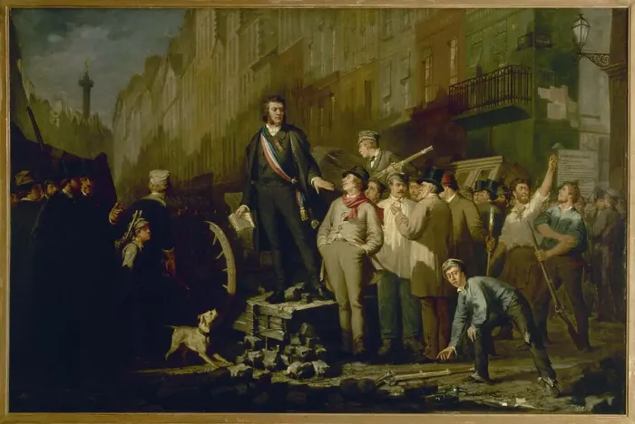 Framed Print : Alphonse Baudin (1811-1851) on the Barricade of Faubourg Saint-Antoine, December 3, 1851, 1869. Creator: Ernest Pichio Framed Print : Alphonse Baudin (1811-1851) on the Barricade of Faubourg Saint-Antoine, December 3, 1851, 1869. Creator: Ernest Pichio