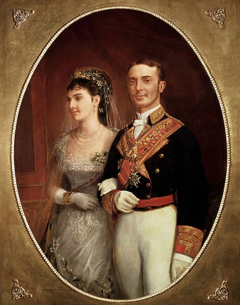 Alphonse XII (1857-1885) and his wife Maria de las Mercedes of Orleans, kings of Spain