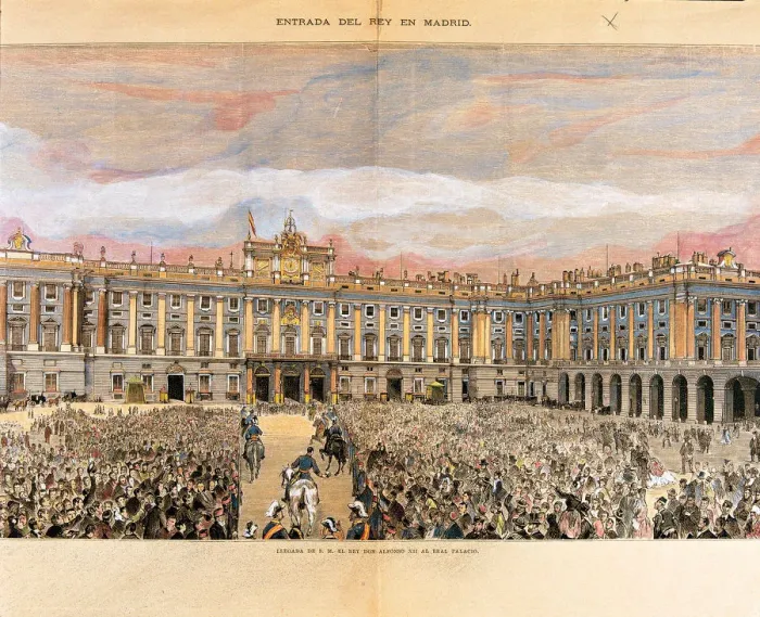 Framed Print : Alphonse XII, entry into the palace of Oriente in 1875, colored engraving of La Framed Print : Alphonse XII, entry into the palace of Oriente in 1875, colored engraving of La