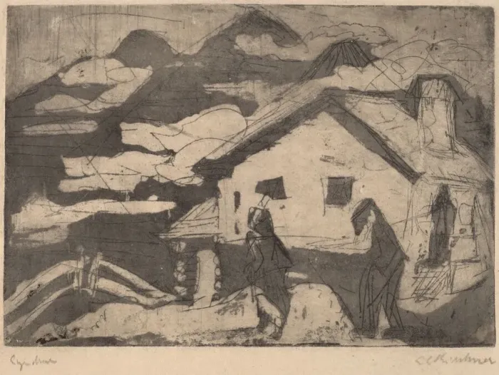 Framed Print : Alpine Huts in Fog, 1920. Creator: Ernst Kirchner Framed Print : Alpine Huts in Fog, 1920. Creator: Ernst Kirchner