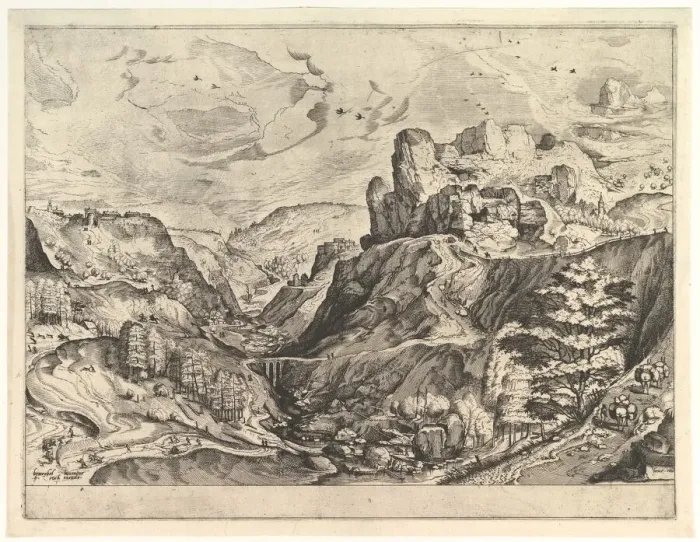 Framed Print : Alpine Landscape with a Deep Valley from The Large Landscapes, ca. 1555-56 Framed Print : Alpine Landscape with a Deep Valley from The Large Landscapes, ca. 1555-56