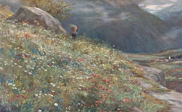 Framed Print : An Alpine Meadow, late 19th-early 20th century. Creator: John MacWhirter Framed Print : An Alpine Meadow, late 19th-early 20th century. Creator: John MacWhirter
