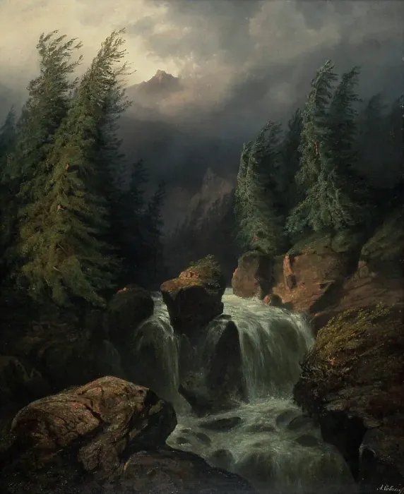 Framed Print : Alpine rapids, 1830-1864. Creator: Alexandre Calame Framed Print : Alpine rapids, 1830-1864. Creator: Alexandre Calame