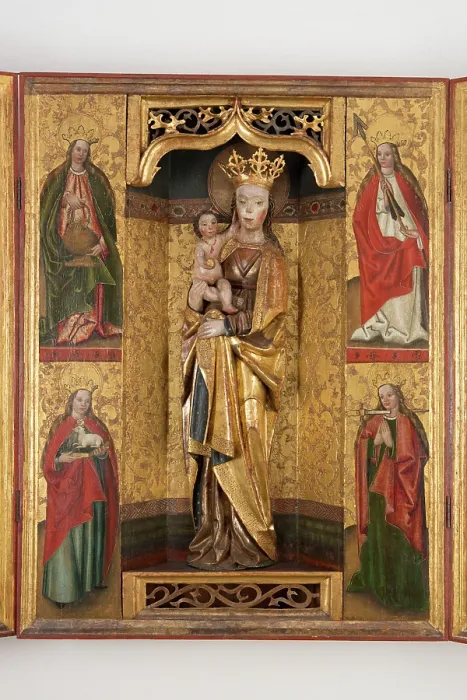 Framed Print : Altar Cabinet with Painted Division: St. Dorothy, St. Agnes, St. Ursula, St. Lucia, 1510-1520. Creator: Unknown Framed Print : Altar Cabinet with Painted Division: St. Dorothy, St. Agnes, St. Ursula, St. Lucia, 1510-1520. Creator: Unknown