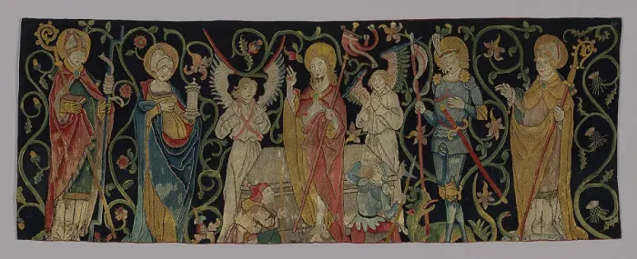 Framed Print : Altar Frontal depicting The Resurrection with Four Saints, Germany, late-15th century. Creator: Unknown Framed Print : Altar Frontal depicting The Resurrection with Four Saints, Germany, late-15th century. Creator: Unknown