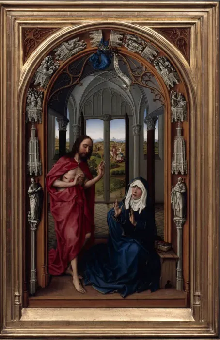 Framed Print : The Altar of Our Lady (Miraflores Altar), c. 1440. Artist: Weyden, Rogier, van der (ca. 1399-1464) Framed Print : The Altar of Our Lady (Miraflores Altar), c. 1440. Artist: Weyden, Rogier, van der (ca. 1399-1464)