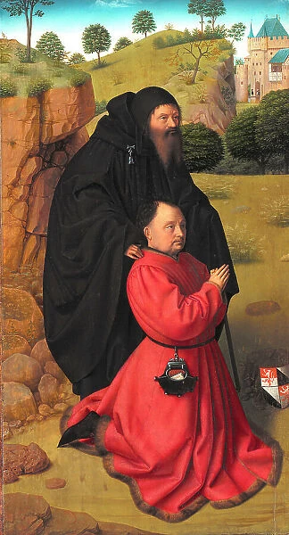 Altar Panel with a Portrait of a Donor in Scarlet under the Protection of St Anthony, 1448-1451. Creator: Petrus Christus